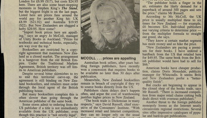“Copyright Pact Has NZ Booksellers in a bind” article, 1997