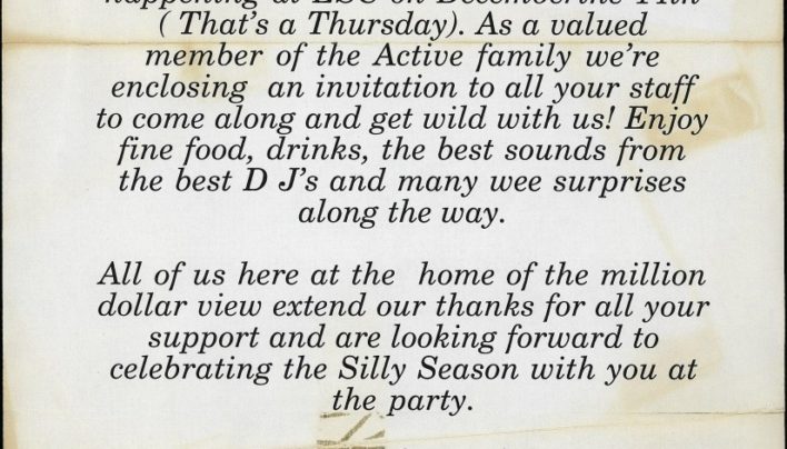Radio Active Christmas Party Invitation, 14th December 1995