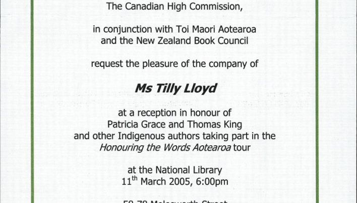Honouring the Words invitation, 9th March 2005