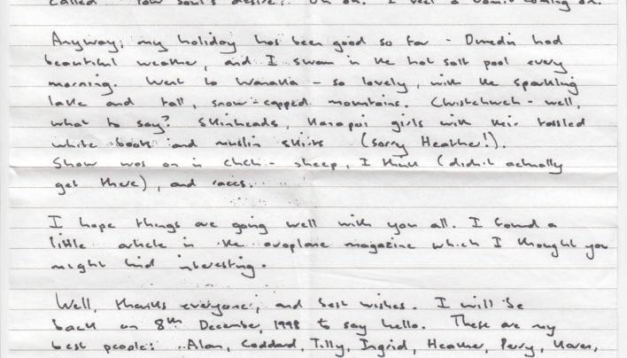 Damian Skinner letter, 1st September 1998