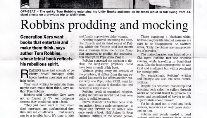 “Robbins prodding and mocking” article, Dominion Post, 2000