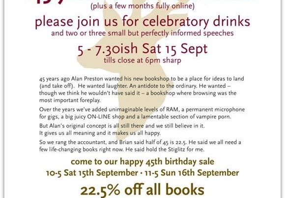Unity Books 45th Anniversary Sale, 15th September 2012