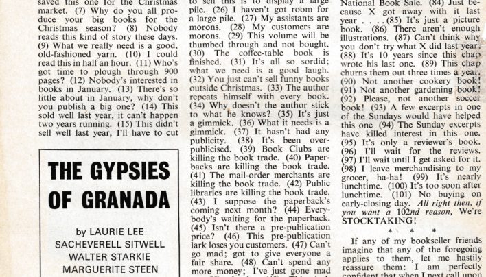 “101 reasons for not buying a book” article, The Bookseller, 6th September 1969