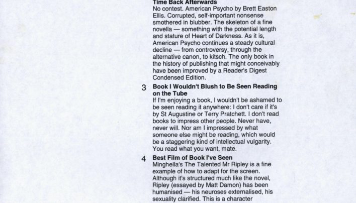 Literary Top Ten from Neil Cross, 7th September 2004