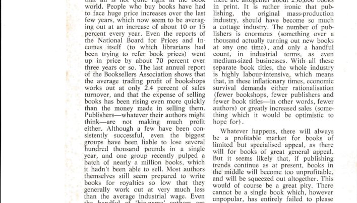 “The Future For Books” article, Listener, 1971