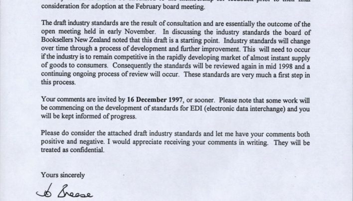 Booksellers NZ Industry Standards, 26th November 1997