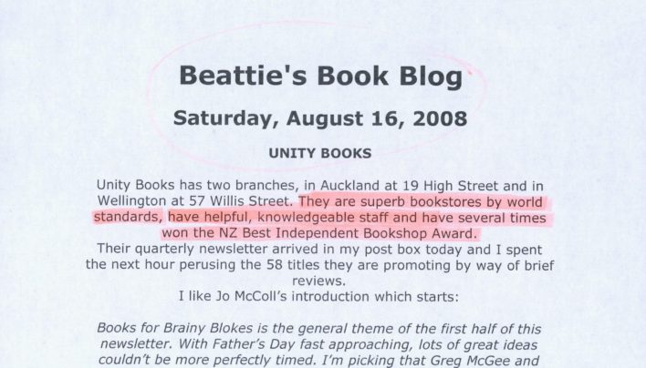 Unity Books on Beattie’s Book Blog, 16th August 2008