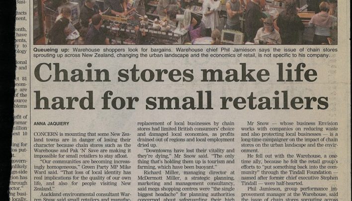 “Chainstores make life hard for small retailers” article, The Dominion Post, 6th September 2004
