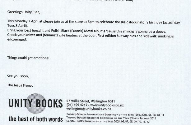 Matt Bialostocki Birthday invitation, 7th April 2014