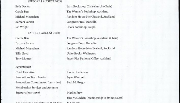 Booksellers NZ Board of Directors, 2003-2004