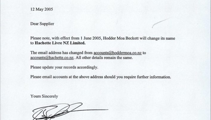 Hodder Moa Beckett becomes Hachette Livre NZ Limited, 12th May 2005