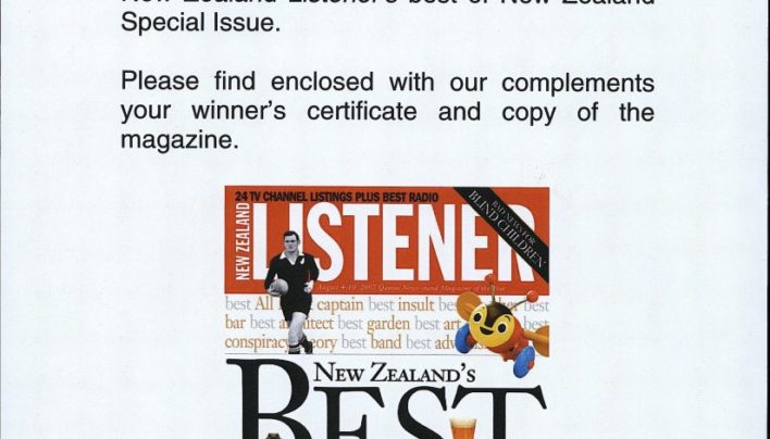 “Best Bookshop”, New Zealand Listener’s best of New Zealand, 2007