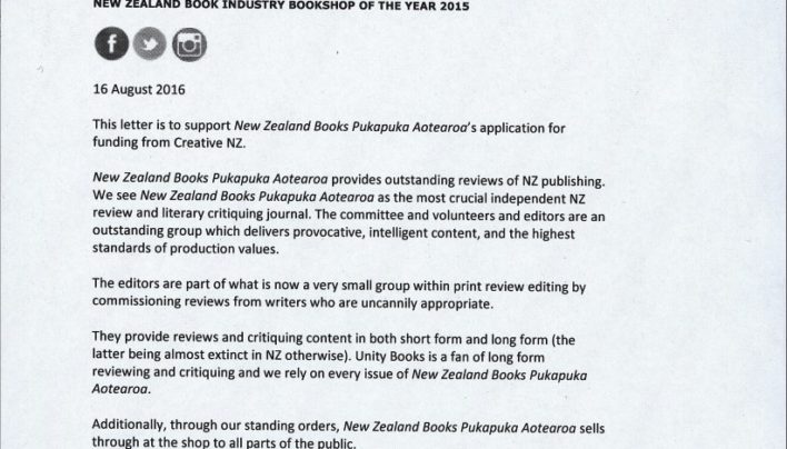 NZ Books letter of support, 16th August 2016