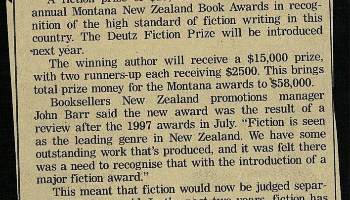 “Fiction prize added to NZ book awards”, Evening Post, 10th October 1997