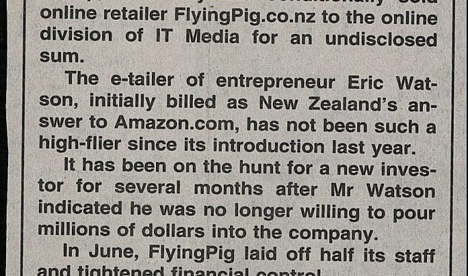 FlyingPig sale, Dominion Post, 8th November 2000