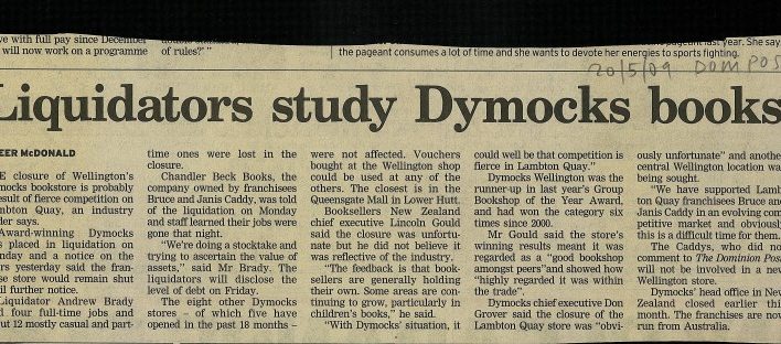 “Liquidators study Dymocks books”, Dominion Post, 20th May 2009
