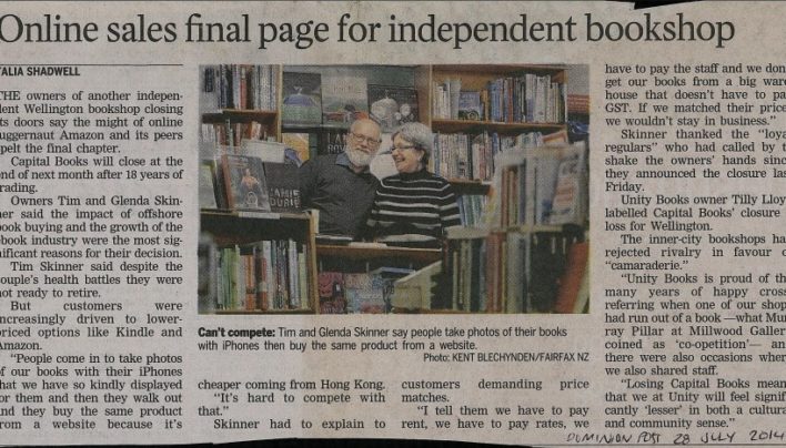“Online sales final page for independent bookshop”, Dominion Post, 28th July 2014