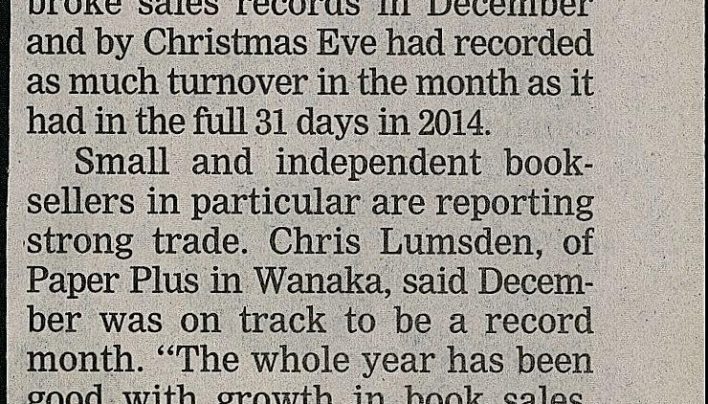“Book sales smash hit for Christmas”, Dominion Post, 2015