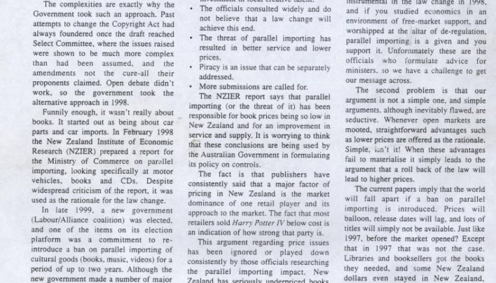 “Bringing it in: the NZ parallel importing debate”, AB&P, March 2001